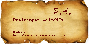 Preininger Acicét névjegykártya